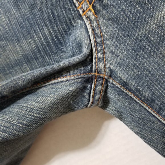 7FAM jeans 26 flare denim lightly distressed dirty aged wash U076004U-004U Y2K - Picture 7 of 16